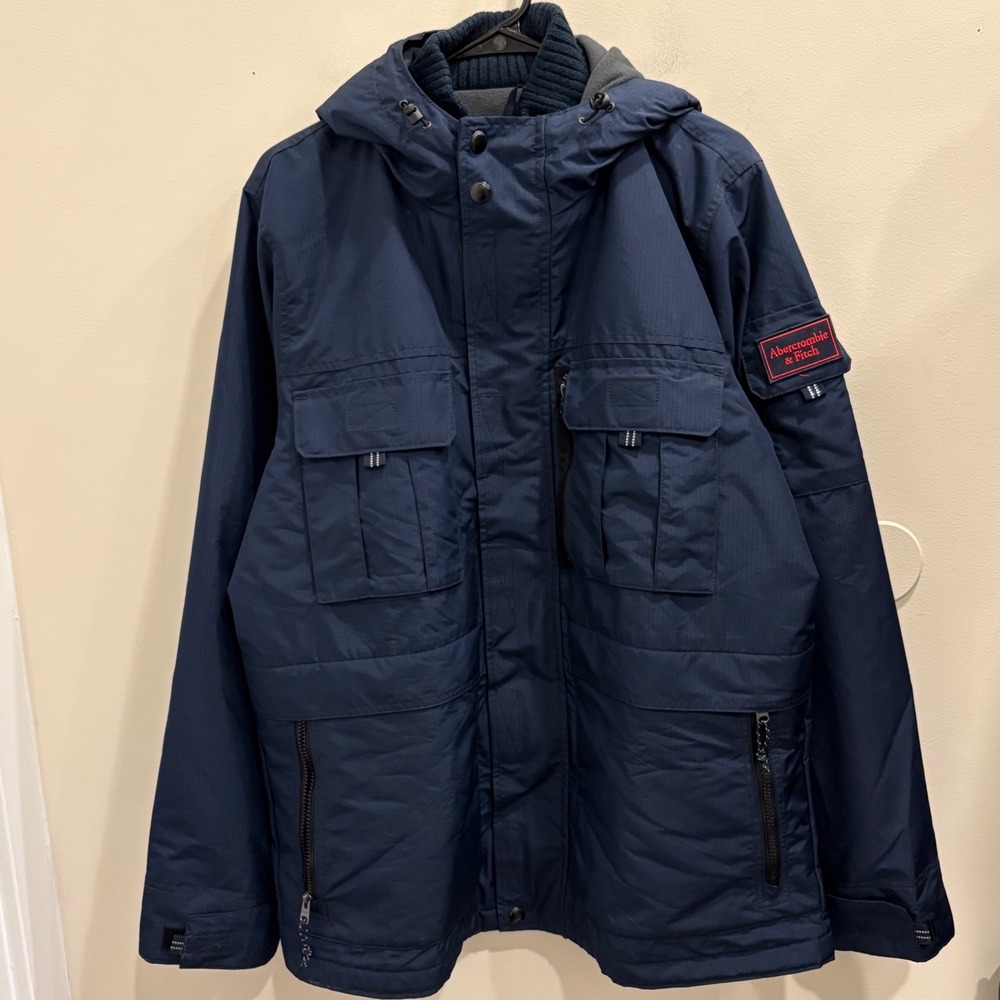 Abercrombie & Fitch Climate Tech Jacket Navy Blue Insulated Hooded Parka Men XL